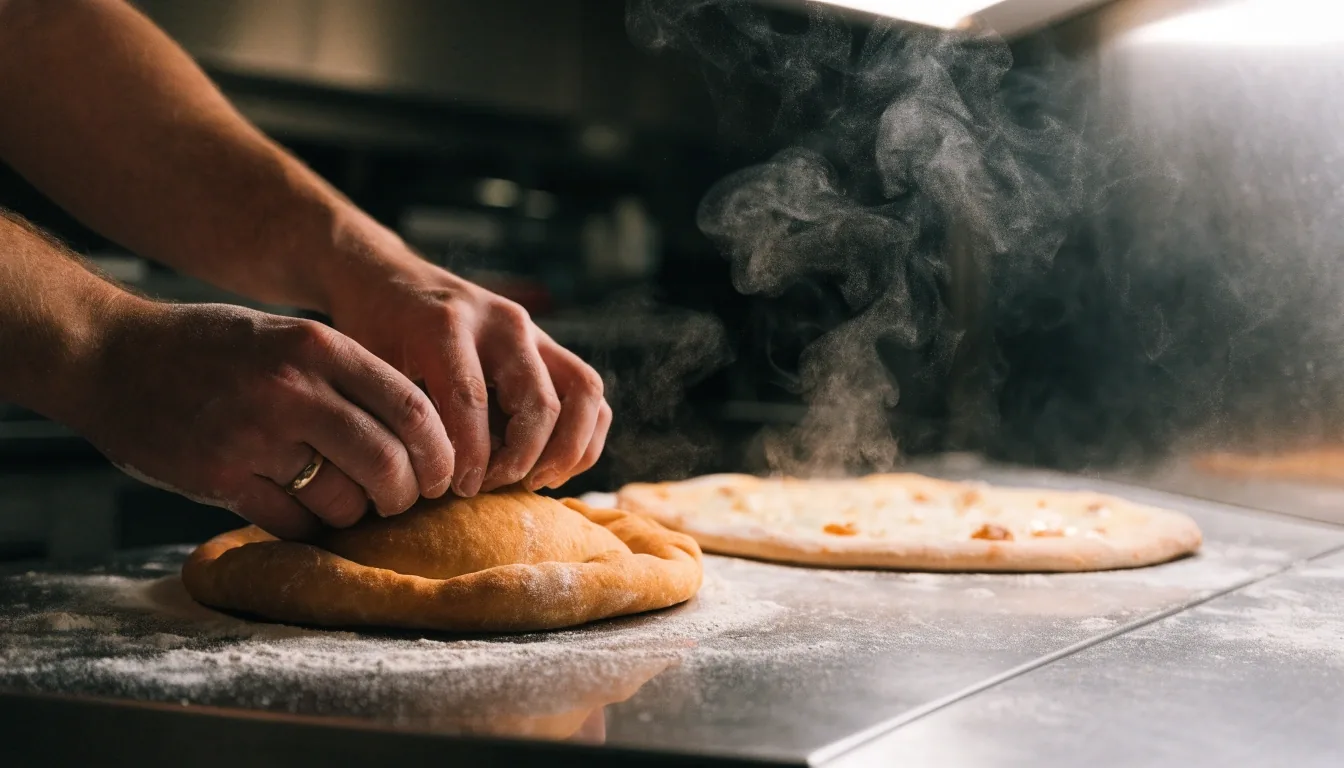 Thin crust pizza and calzone that travel well for delivery