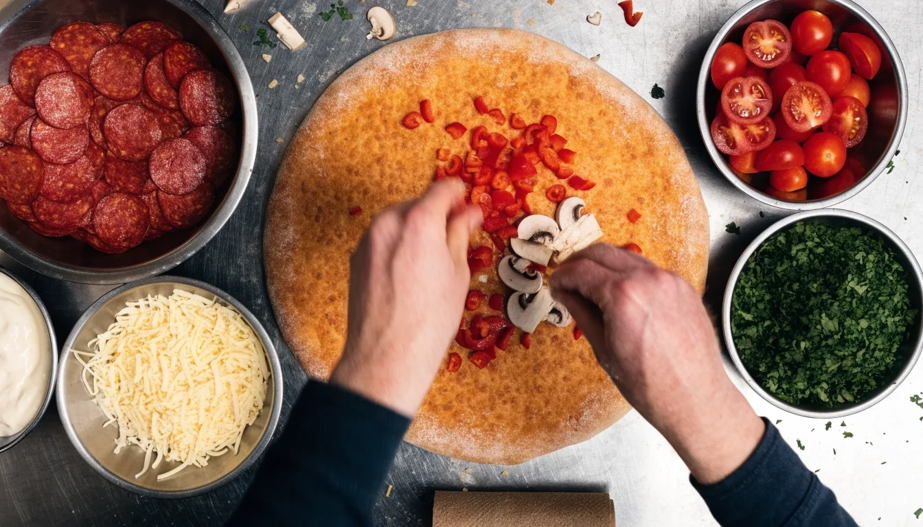 Building a custom pizza with fresh toppings