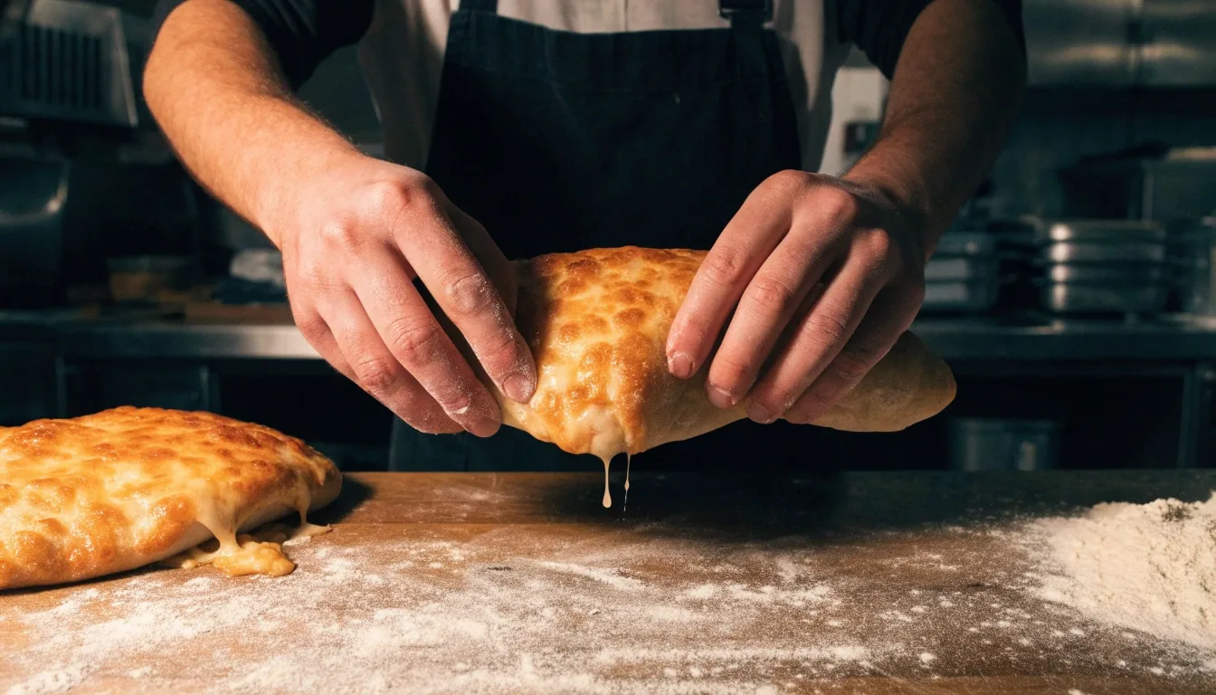 Pizza baking in a deck oven at Deweys Pizza Columbus