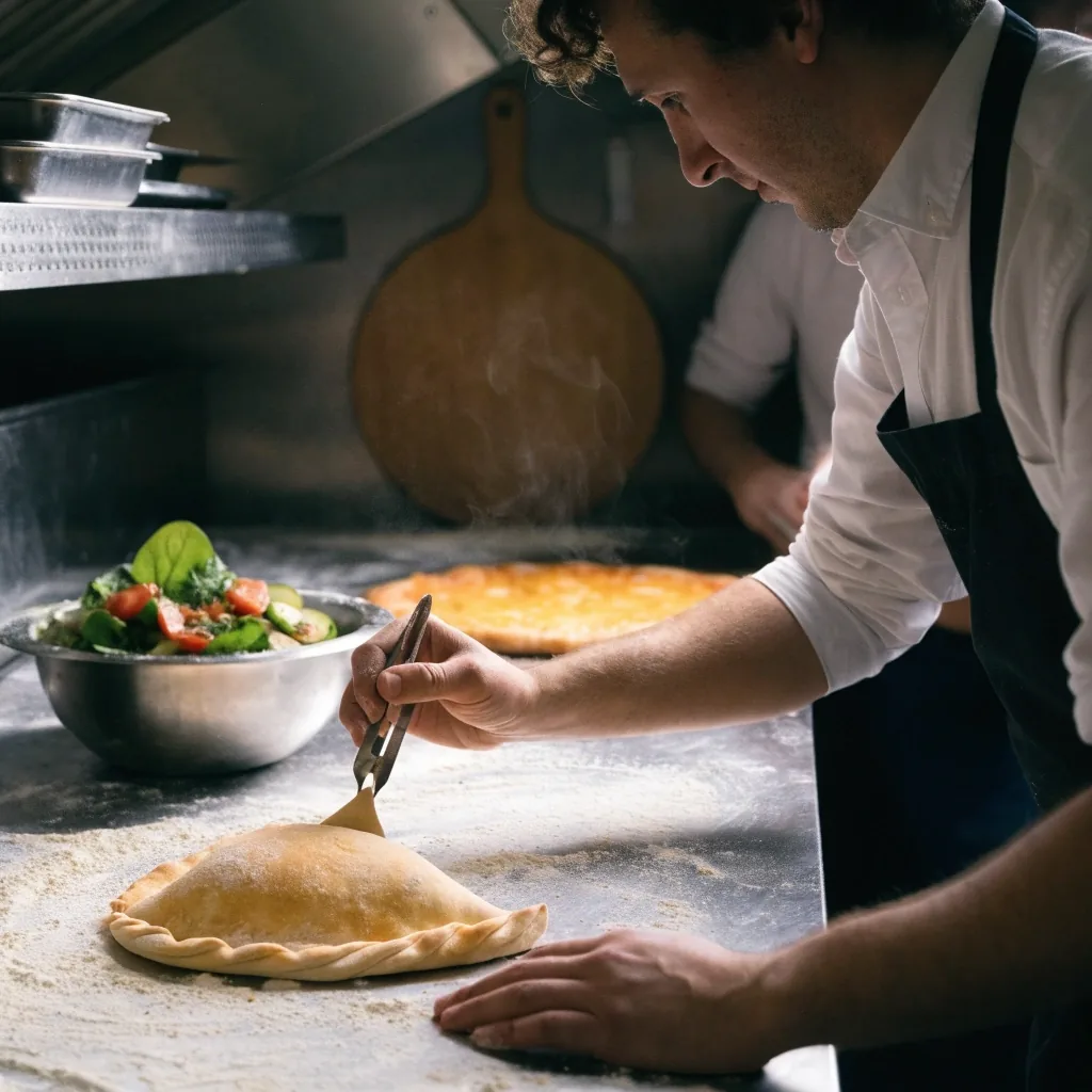 Salad and calzone served with pizza