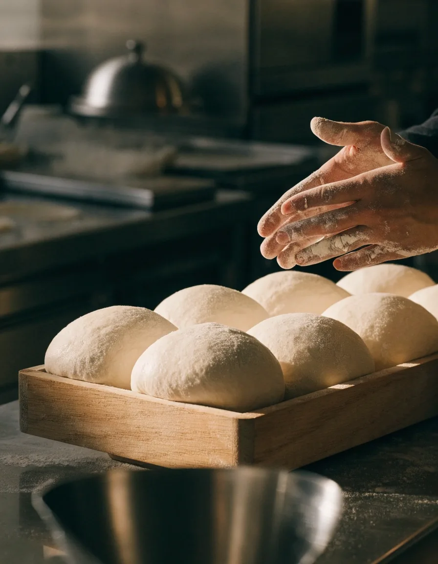 Fresh dough being prepared in the Deweys Pizza kitchen
