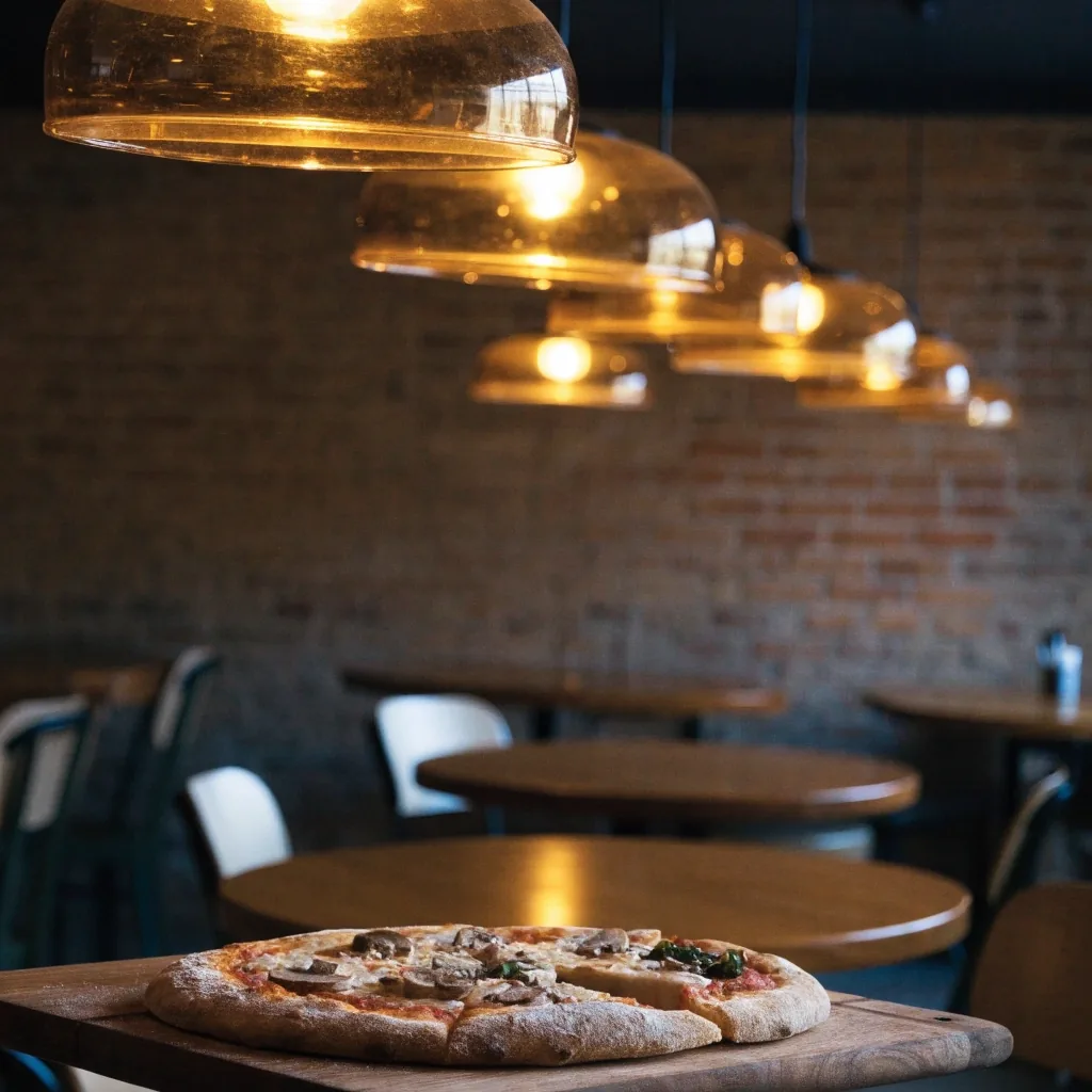Quiet dining room at Deweys Pizza in the evening